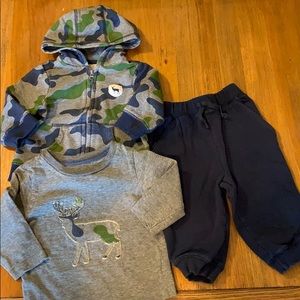 Little Me 3 Pc set Camo Hoodie Deer Top 12 Months